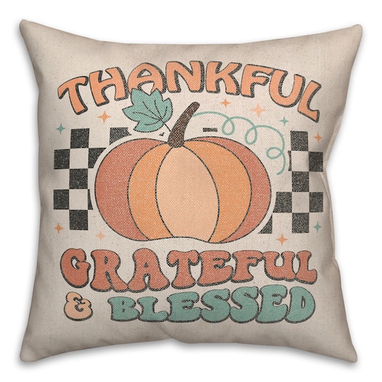Thankful Grateful Blessed Check 18" x 18" Indoor / Outdoor Pillow